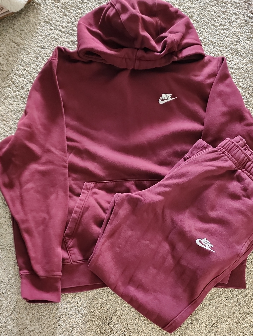 Nike Maroon Men Hoodie & Joggers Set with White Logo